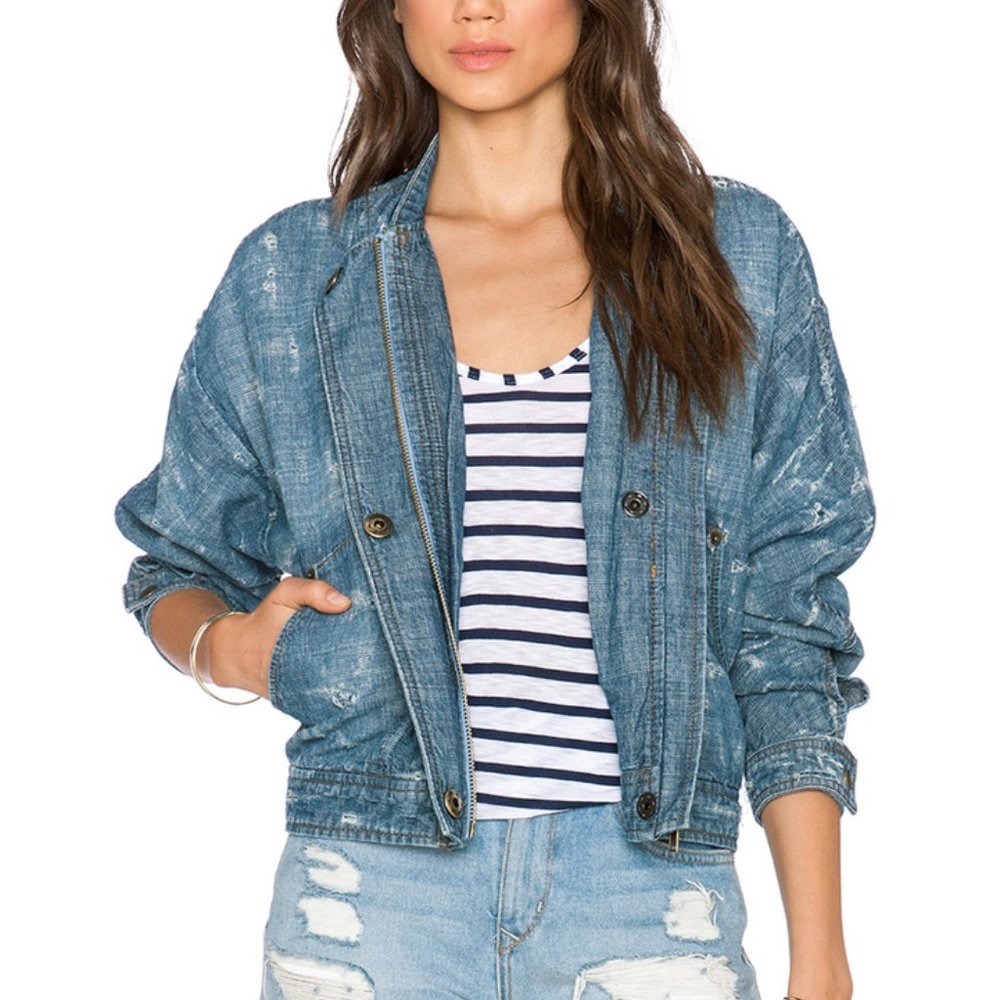 Free People Tattered Tennis Denim Jacket